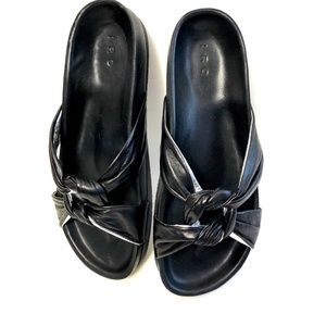 IRO LEATHER BLACK AND SILVER SLIDES  NIB $548.00 SIZE 38